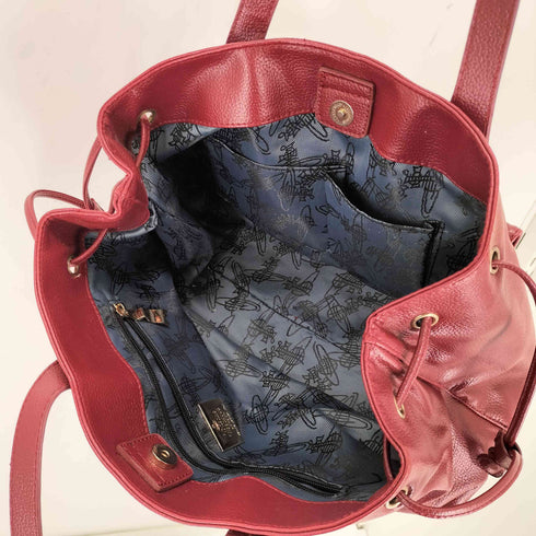 ヴィヴィアンウエストウッドロンドン Vivienne Westwood LONDON GENUINE LEATHER イタリア製 オーブロゴ シボ革 レザートートバッグ バーガンディ レディース