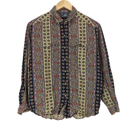 Liz Wear レーヨン100 ループ留め 両フラップ 総柄オープンカラーシャツ メンズ JPN:S