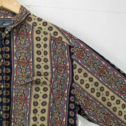 Liz Wear レーヨン100 ループ留め 両フラップ 総柄オープンカラーシャツ メンズ JPN:S