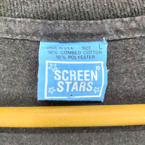 スクリーンスターズ SCREEN STARS 80s 青タグ初期 袖裾シングル USA製 March of Dimes フロントプリントクルーネックTシャツ メンズ L