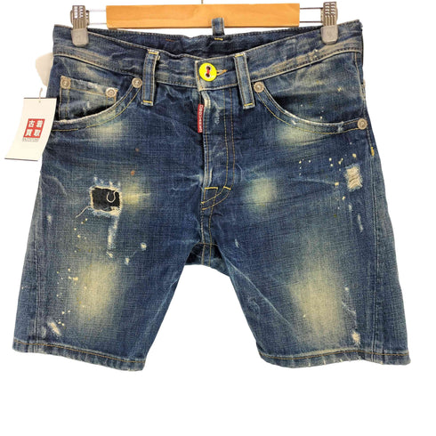 ディースクエアード DSQUARED2 ペイント加工 ダメージデニムハーフパンツ メンズ 36