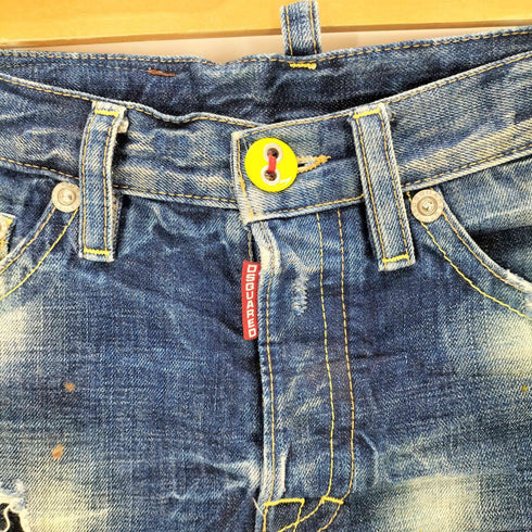 ディースクエアード DSQUARED2 ペイント加工 ダメージデニムハーフパンツ メンズ 36