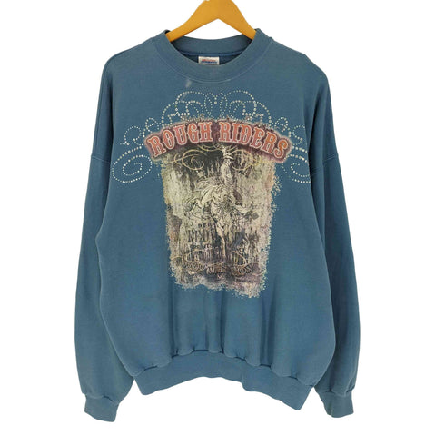 ヘインズ Hanes 90~00S ラインストーン ROUGH RIDERS 義勇騎兵隊 プリント クルーネック スウェット メンズ import:XL