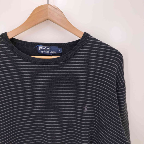 ポロバイラルフローレン Polo by RALPH LAUREN 同色 ポニー 刺繍 ボーダー クルーネック スウェット メンズ import:L