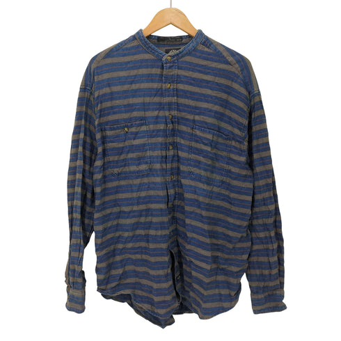 ドッカーズ DOCKERS 90S INDIGO ボーダー L/S バンドカラー ネル シャツ メンズ import:L