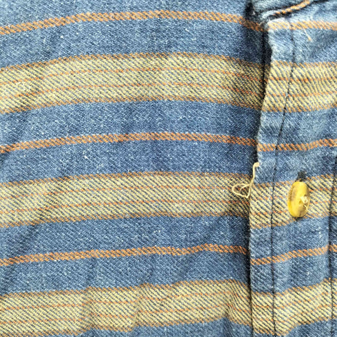 ドッカーズ DOCKERS 90S INDIGO ボーダー L/S バンドカラー ネル シャツ メンズ import:L
