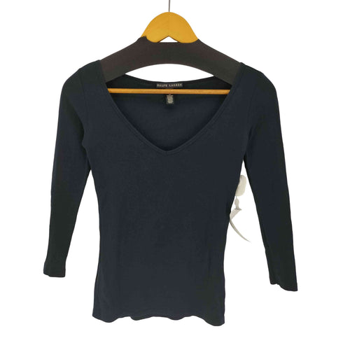 ラルフローレン RALPH LAUREN USA製 Vネック L/S コットン シャツ レディース import:XS