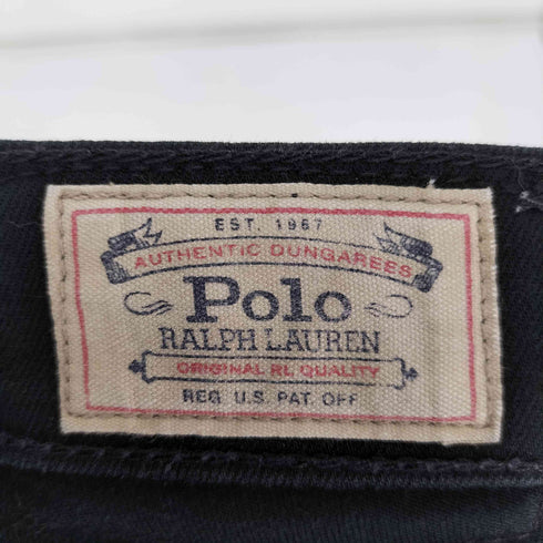 ポロラルフローレン POLO RALPH LAUREN ロゴ刺繍 革パッチ 5ポケット ジップフライ ブラック デニム スキニー パンツ レディース 26