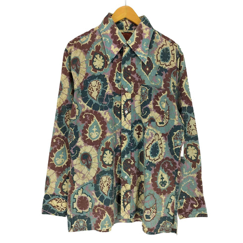 シアーズ Sears 70s- KINGS ROAD 襟芯 総柄シャツ メンズ L