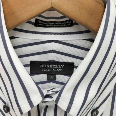 バーバリーブラックレーベル BURBERRY BLACK LABEL ワンポイント 刺繍 ストライプ L/S ボタンダウン シャツ メンズ 39