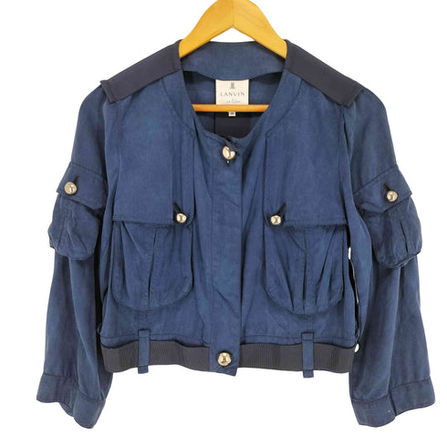 ランバンオンブルー LANVIN en Bleu シルク100% 短丈ノーカラージャケット レディース JPN:38