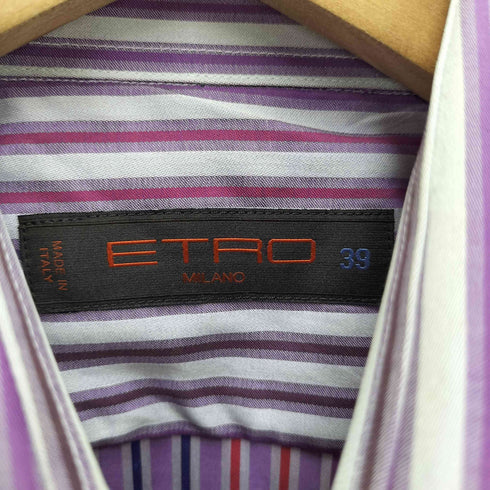 エトロ ETRO イタリア製 ストライプ L/S ホリゾンタルカラー シャツ メンズ 39