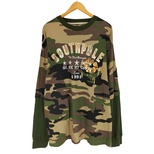 サウスポール SOUTHPOLE カモ柄 レイヤードカットソー メンズ XL