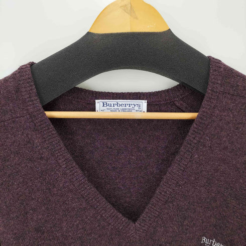 バーバリーズ BURBERRYS 90S 英国製 白タグ ロゴ 刺繍 ラムウール Vネック ニット メンズ UK:42