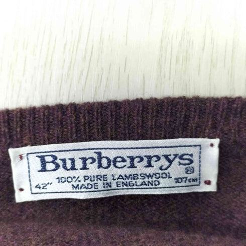 バーバリーズ BURBERRYS 90S 英国製 白タグ ロゴ 刺繍 ラムウール Vネック ニット メンズ UK:42