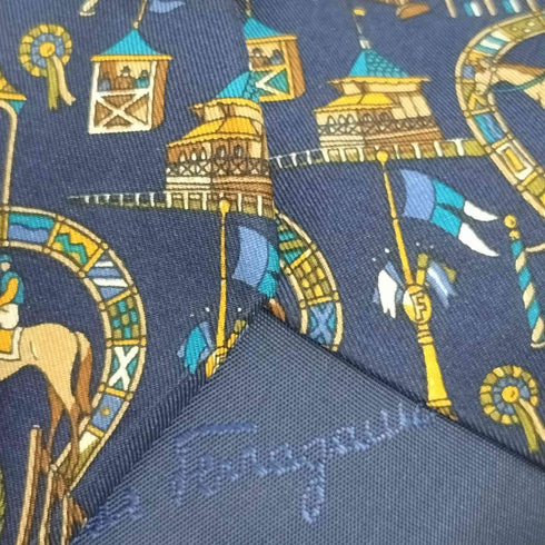 サルヴァトーレフェラガモ Salvatore Ferragamo イタリア製 総柄 シルク ネクタイ メンズ