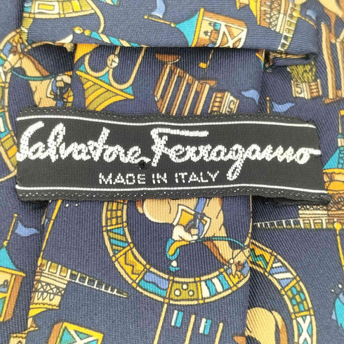 サルヴァトーレフェラガモ Salvatore Ferragamo イタリア製 総柄 シルク ネクタイ メンズ
