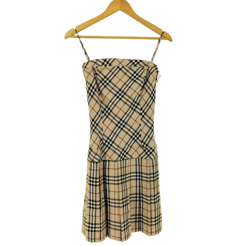 バーバリーブルーレーベル BURBERRY BLUE LABEL ノバチェック ウール100 プリーツ切替キャミワンピース レディース 36