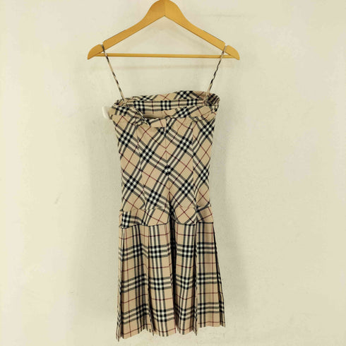 バーバリーブルーレーベル BURBERRY BLUE LABEL ノバチェック ウール100 プリーツ切替キャミワンピース レディース 36