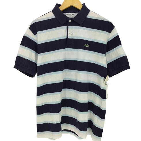 ラコステ LACOSTE ピマコットン リネン ブルーボーダー ポロシャツ メンズ import:L