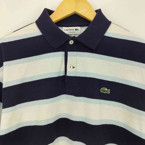 ラコステ LACOSTE ピマコットン リネン ブルーボーダー ポロシャツ メンズ import:L