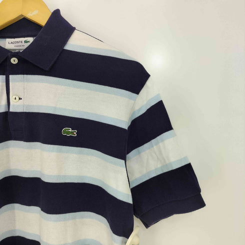 ラコステ LACOSTE ピマコットン リネン ブルーボーダー ポロシャツ メンズ import:L