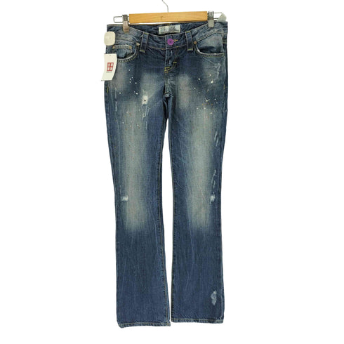 ザラ ZARA TRF DENIM ペイント クラッシュ加工 ローライズ フレアデニム Y2K メンズ FR:38-40