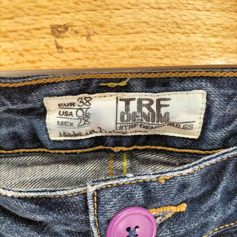 ザラ ZARA TRF DENIM ペイント クラッシュ加工 ローライズ フレアデニム Y2K メンズ FR:38-40