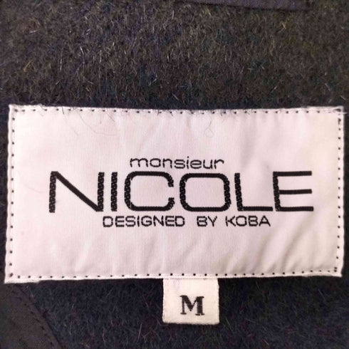 ニコル NICOLE ウール100% チェック 比翼ステンカラーコート メンズ M