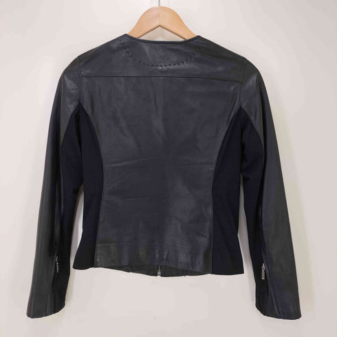 モトマチゼラール MOTOMACHI Zelal サイド ニット シープレザー ノーカラー ジャケット レディース
