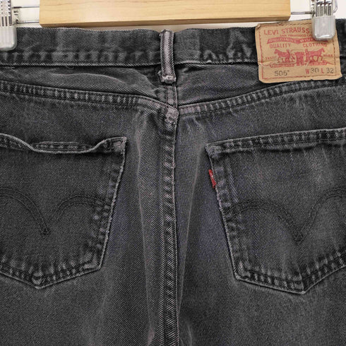 リーバイス Levis ボタン裏3455 505 STRAIGHT FIT 後染め ジップフライブラックデニムパンツ メンズ 30/32