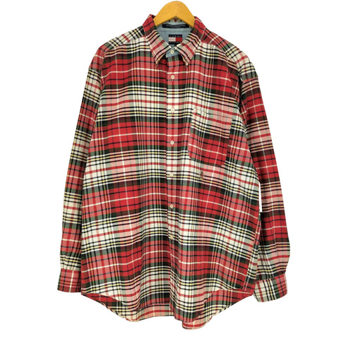 トミーヒルフィガー TOMMY HILFIGER 90-00S ロゴ刺繍 チェック柄 L/S ボタンダウンシャツ メンズ L
