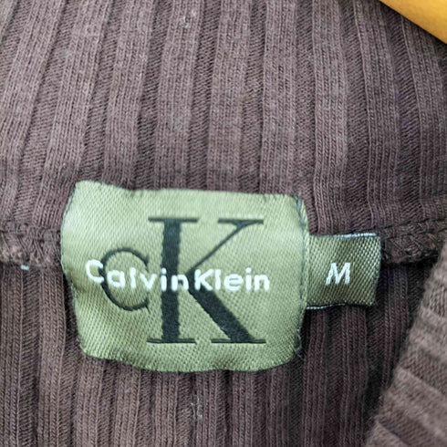 カルバンクライン CALVIN KLEIN コットン リブ編み ハイネックS/S Tシャツ レディース import:M