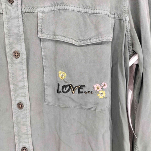 エイチアンドエム H&M ビジュー スパンコール 花 刺繍 レーヨン 長袖 シャツ Y2K レディース 42