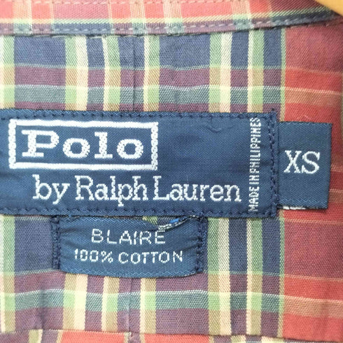 ポロバイラルフローレン Polo by RALPH LAUREN BLAIRE 100 COTTON ボタンダウン チェック シャツ メンズ import:XS
