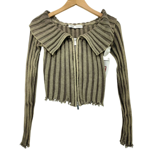 ザラ ZARA 襟付き クロップド ジップアップ カーディガン レディース import:M