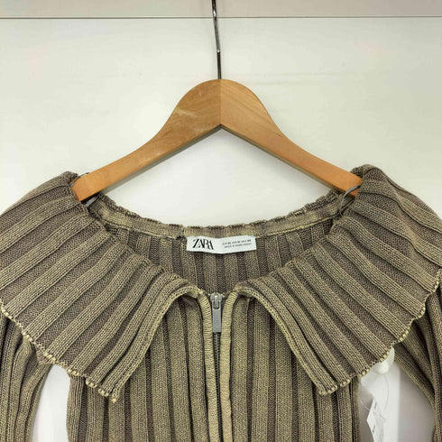 ザラ ZARA 襟付き クロップド ジップアップ カーディガン レディース import:M