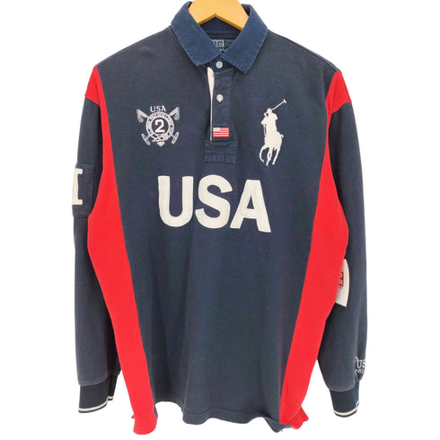 ポロバイラルフローレン Polo by RALPH LAUREN 90-00s CUSTOM FIT ビッグポニー USA エンブレム ナンバリング 刺繍 L/S ラガーシャツ メンズ import:L
