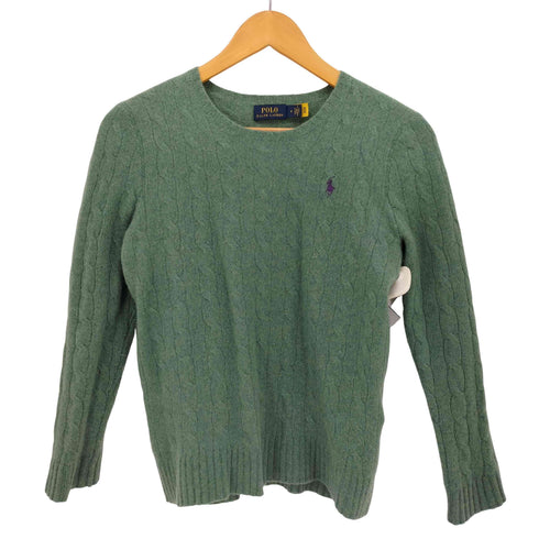 ポロラルフローレン POLO RALPH LAUREN 現行タグ ウールカシミヤ ポニー刺繍 ケーブル編み クルーネックニット レディース import:M