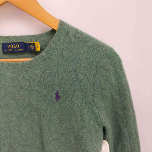 ポロラルフローレン POLO RALPH LAUREN 現行タグ ウールカシミヤ ポニー刺繍 ケーブル編み クルーネックニット レディース import:M