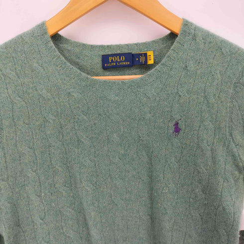 ポロラルフローレン POLO RALPH LAUREN 現行タグ ウールカシミヤ ポニー刺繍 ケーブル編み クルーネックニット レディース import:M