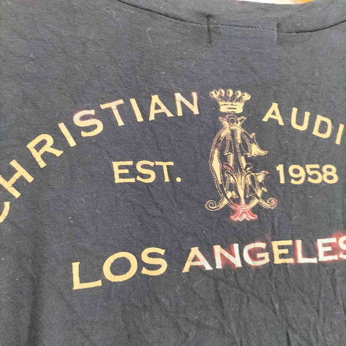 CHRISTIAN AUDIGIER スカル 蛇 ビジュー装飾 VネックTシャツ Y2K レディース L