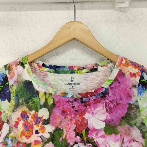 ランズエンド LANDS END ボートネック 花柄 半袖 Tシャツ レディース import:M