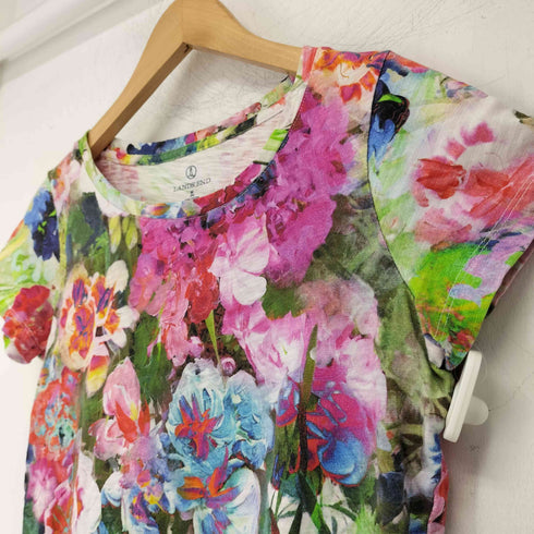 ランズエンド LANDS END ボートネック 花柄 半袖 Tシャツ レディース import:M