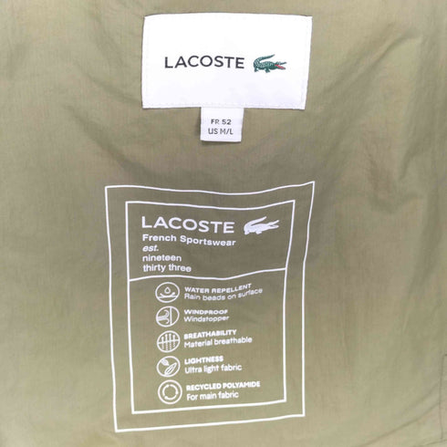 ラコステ LACOSTE 撥水 ナイロンジャケット メンズ US M/L