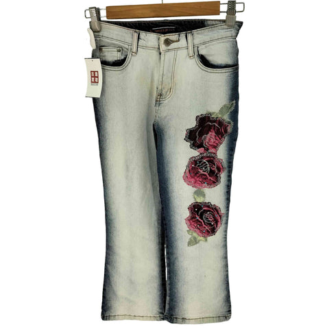 SPRAKLE BLUE JEANS 薔薇刺繍 ラインストーン フレア デニム レディース US:26-27