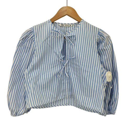 ザラ ZARA バルーンスリーブ リボン ストライプ ブラウス レディース import:XS