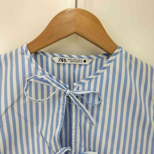ザラ ZARA バルーンスリーブ リボン ストライプ ブラウス レディース import:XS