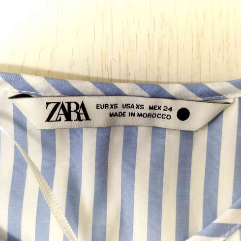 ザラ ZARA バルーンスリーブ リボン ストライプ ブラウス レディース import:XS