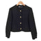 ザラ ZARA ゴールドボタン ノーカラー クロップド ツイードジャケット レディース import:M